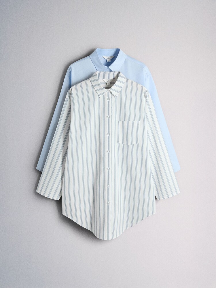 The Set 2 Pack Cotton Night Shirt Pale Blue/White Stripe - Image 2 of 6