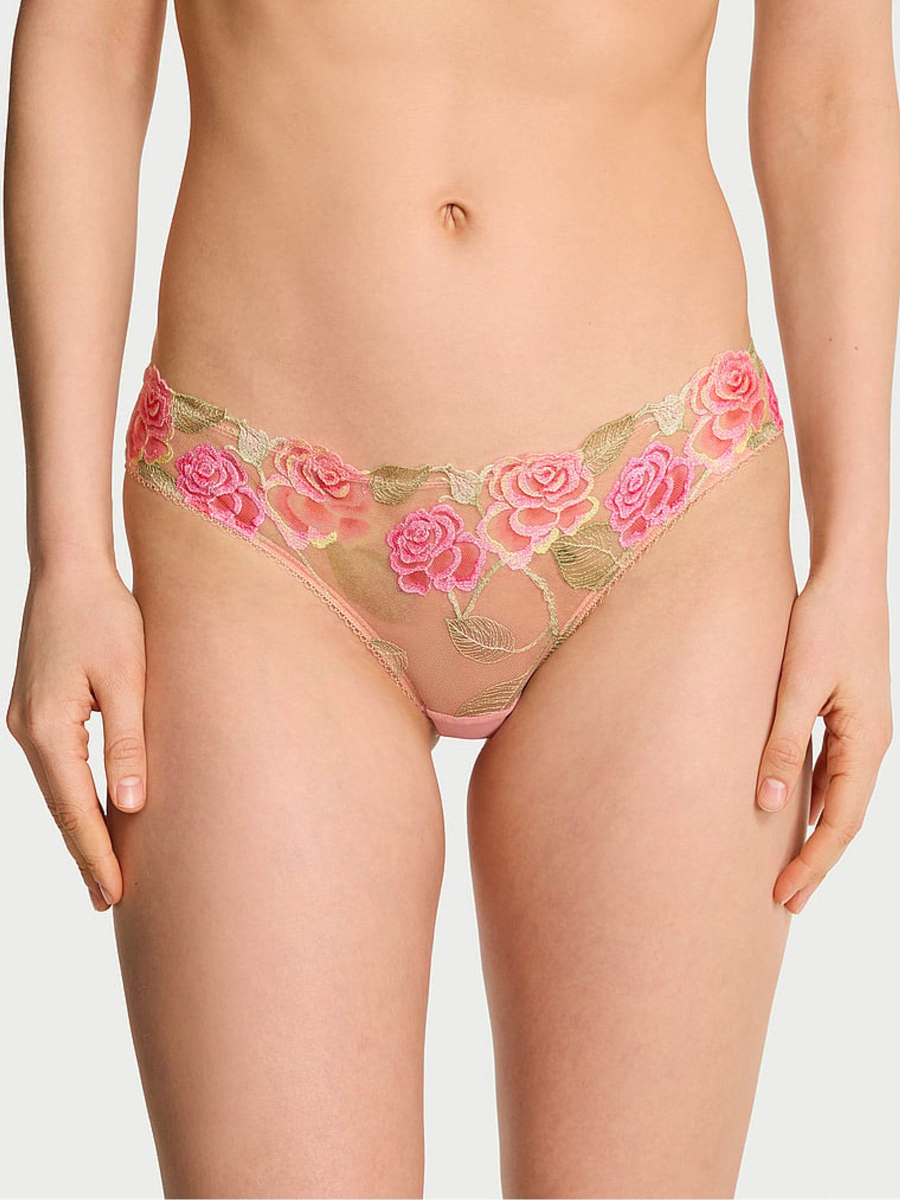 Victoria's Secret Sweet Melody Pink Brazilian Embroidered Knickers