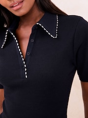 Lipsy Navy Blue Tipped Detail Short Sleeve Polo Shirt - Image 2 of 4