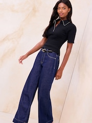 Lipsy Navy Blue Tipped Detail Short Sleeve Polo Shirt - Image 3 of 4