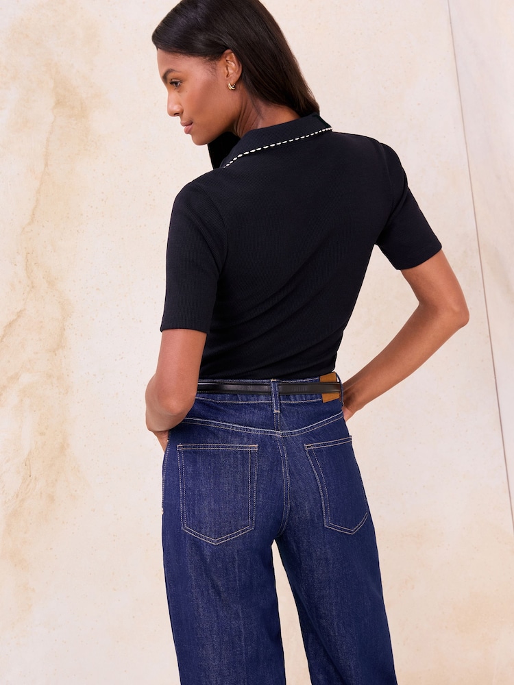 Lipsy Navy Blue Tipped Detail Short Sleeve Polo Shirt - Image 4 of 4