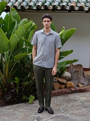 Blue 100% Linen Texta Stripe Regular Fit Signature Short Sleeve Shirt Co-ord - Image 2 of 7