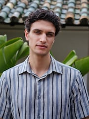 Blue 100% Linen Texta Stripe Regular Fit Signature Short Sleeve Shirt Co-ord - Image 4 of 7