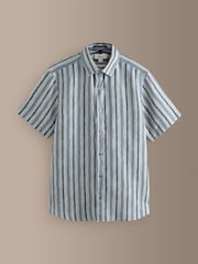 Blue 100% Linen Texta Stripe Regular Fit Signature Short Sleeve Shirt Co-ord - Image 5 of 7