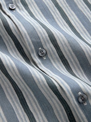 Blue 100% Linen Texta Stripe Regular Fit Signature Short Sleeve Shirt Co-ord - Image 6 of 7