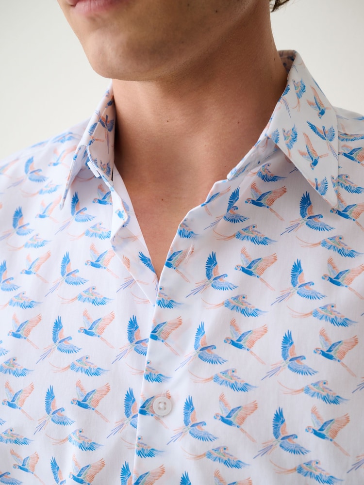 parrot dress shirt Button Up Shirt Parrot Graphic Off White Long Sleeve Stand Up Collar Fashion Tee