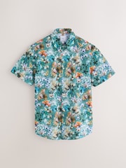 Blue Regular Fit Cotton Short Sleeve Print Shirt - Image 1 of 3