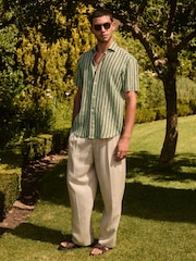 Green 100% Linen Texta Stripe Regular Fit Signature Short Sleeve Shirt Co-ord - Image 2 of 7