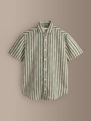 Green 100% Linen Texta Stripe Regular Fit Signature Short Sleeve Shirt Co-ord - Image 5 of 7