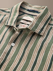 Green 100% Linen Texta Stripe Regular Fit Signature Short Sleeve Shirt Co-ord - Image 6 of 7