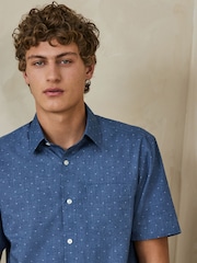 Blue Regular Fit Smart Clipped Print Short Sleeve Shirt - Image 1 of 7