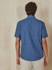 Blue Regular Fit Smart Clipped Print Short Sleeve Shirt - Image 4 of 7
