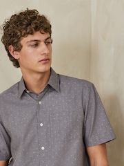 Neutral Brown Regular Fit Smart Clipped Print Short Sleeve Shirt - Image 1 of 7