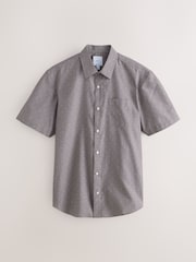 Neutral Brown Regular Fit Smart Clipped Print Short Sleeve Shirt - Image 6 of 7