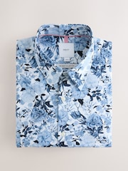 White/Blue Floral Regular Fit Kew Garden Print Short Sleeve Shirt - Image 1 of 3