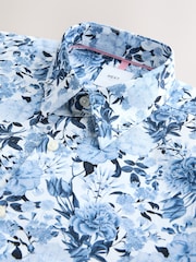 White/Blue Floral Regular Fit Kew Garden Print Short Sleeve Shirt - Image 6 of 7