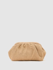 Reiss Natural Georgia Raffia-Effect Ruched Clutch Bag - Image 4 of 6