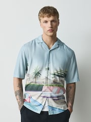 Light Blue Pool Scene Print Short Sleeve Shirt - Image 1 of 8