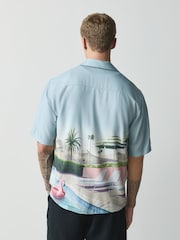 Light Blue Pool Scene Print Short Sleeve Shirt - Image 3 of 8