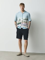 Light Blue Pool Scene Print Short Sleeve Shirt - Image 4 of 8