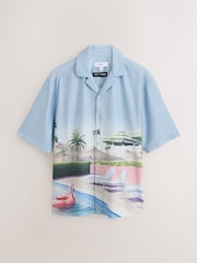 Light Blue Pool Scene Print Short Sleeve Shirt - Image 6 of 8