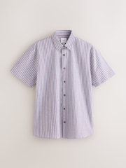 Brown Regular Fit Stripe Seersucker Short Sleeve Smart Shirt - Image 6 of 8