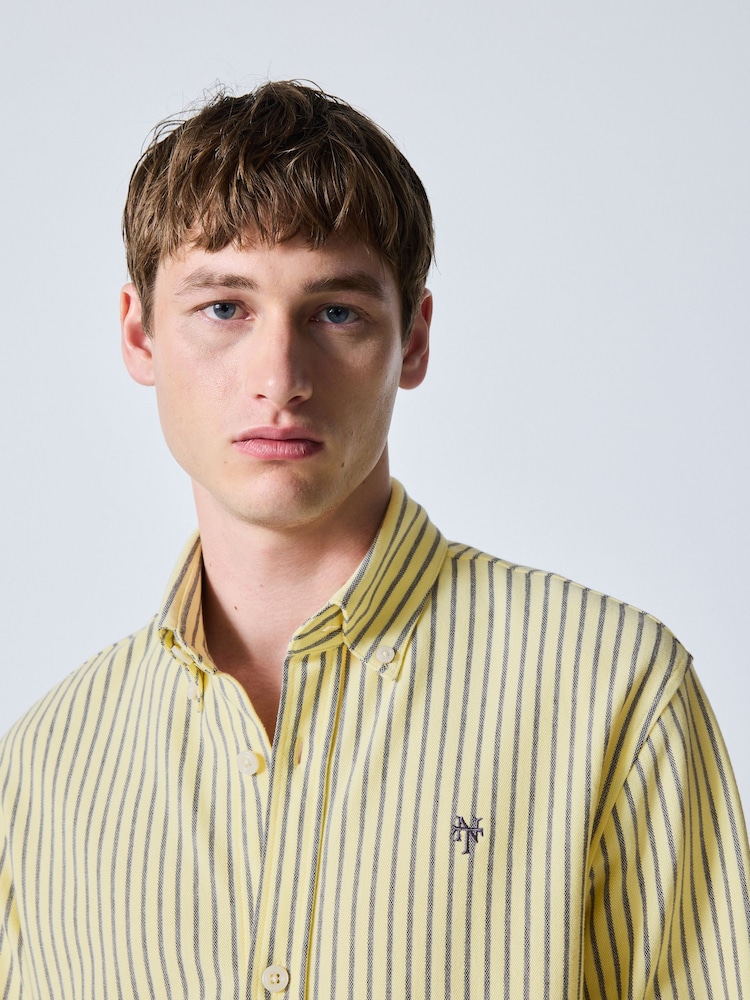 黃色條紋 - Regular Fit Pique Long Sleeve Shirt - 圖片 1，共 9