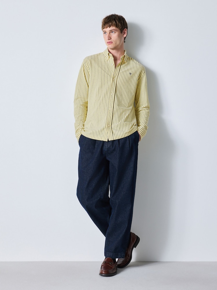 黃色條紋 - Regular Fit Pique Long Sleeve Shirt - 圖片 2，共 9