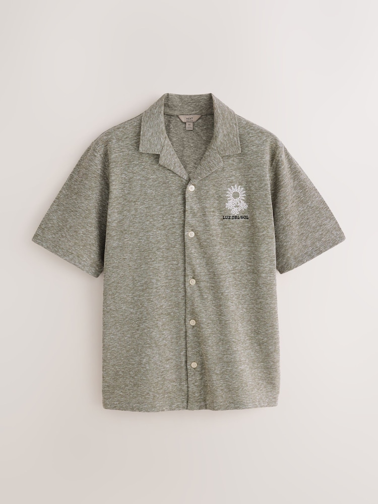 Green Cotton Linen Blend Jersey Shirt - Image 1 of 3