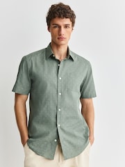 Green Regular Fit Smart Clipped Print Short Sleeve Shirt - Image 1 of 7