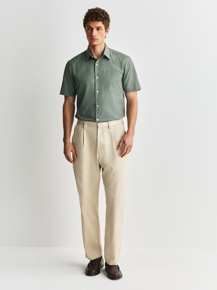 Green Regular Fit Smart Clipped Print Short Sleeve Shirt - Image 2 of 7 Green Regular Fit Smart Clipped Print Short Sleeve Shirt - Image 2 of 7
