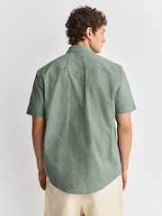 Green Regular Fit Smart Clipped Print Short Sleeve Shirt - Image 3 of 7