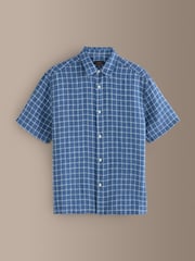 Navy Check Short Sleeve Signature 100% Linen Shirt - Image 1 of 3