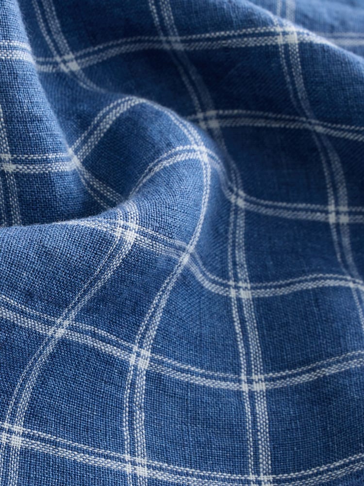Navy Check Short Sleeve Signature 100% Linen Shirt - Image 2 of 3