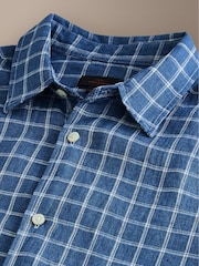 Navy Check Short Sleeve Signature 100% Linen Shirt - Image 3 of 3