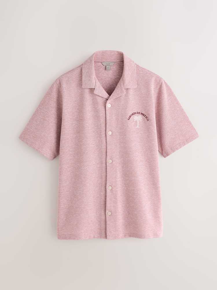 Coral Pink Cotton Linen Blend Jersey Shirt - Image 1 of 4