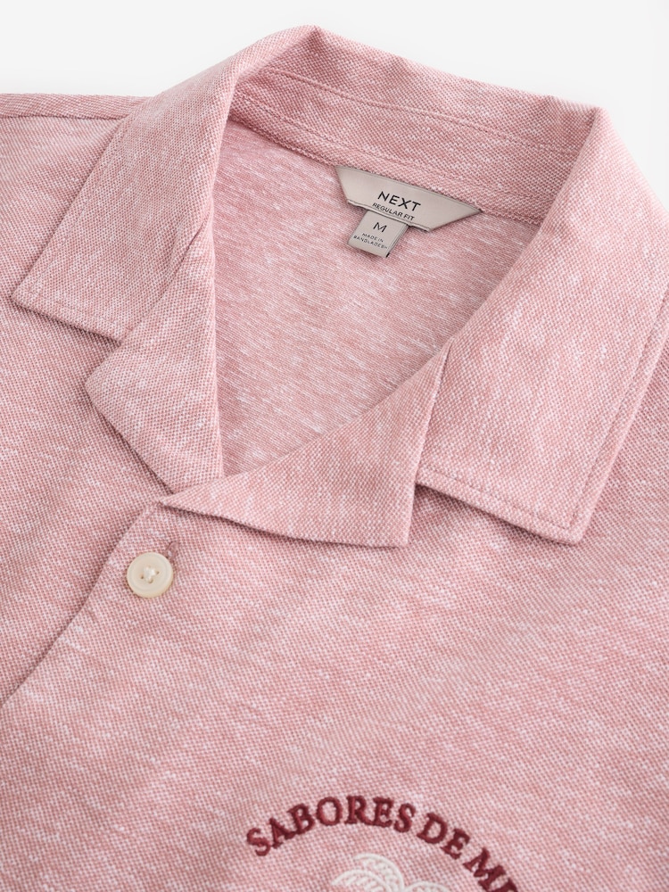 Coral Pink Cotton Linen Blend Jersey Shirt - Image 2 of 4