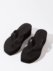 Sleepers Black High Platform Wedge Flip Flops - Image 3 of 5