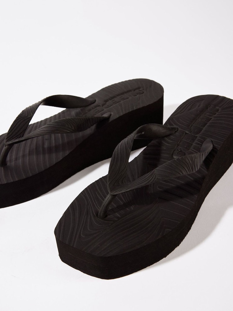 Sleepers Black High Platform Wedge Flip Flops - Image 4 of 4