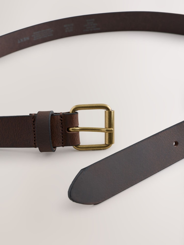 Chocolate Brown Casual Leather Belt With Roller Buckle - Image 3 of 3