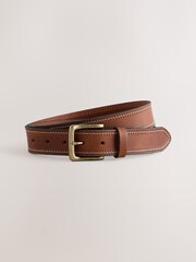 Chocolate Brown Casual Leather Belt With Contrast Stitch Detail - Image 1 of 3