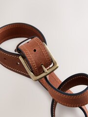 Chocolate Brown Casual Leather Belt With Contrast Stitch Detail - Image 2 of 3