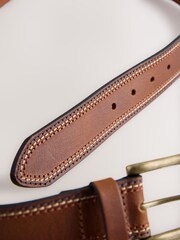 Chocolate Brown Casual Leather Belt With Contrast Stitch Detail - Image 3 of 3