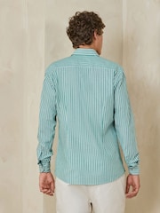 أخضر مقلم - قميص رسمي من القطن قابل للتمدد بأكمام طويلة - صورة 2 من 8