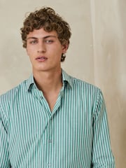 أخضر مقلم - قميص رسمي من القطن قابل للتمدد بأكمام طويلة - صورة 4 من 8