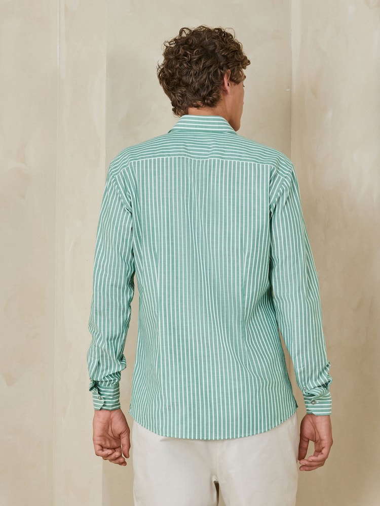 green and white striped mens dress shirt Green, White Stripes Men's Formal Business Button Down Collar Custom made Shirt 100% Cotton Long Sleeves Bankers Dress Shirt