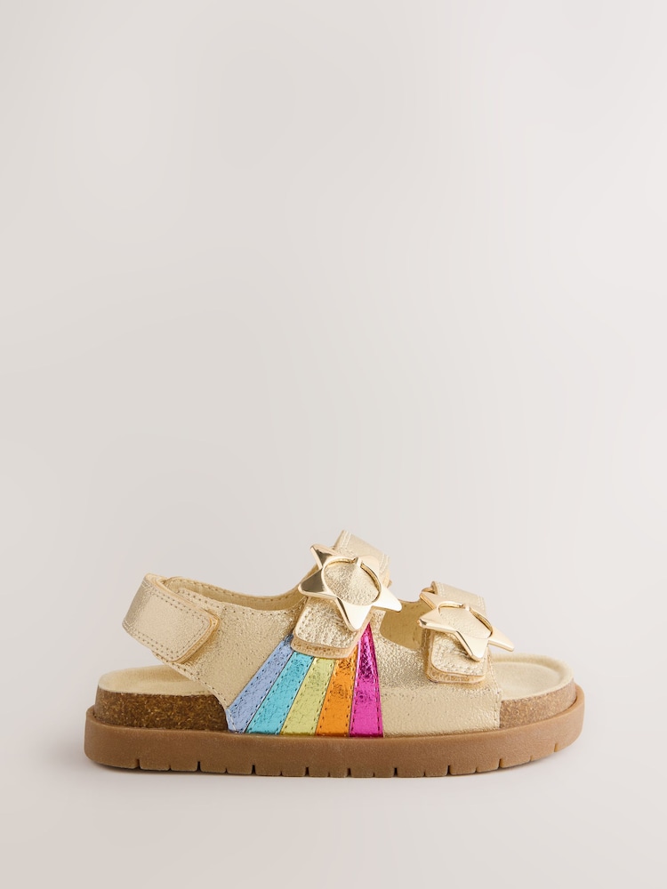Little Bird by Jools Oliver Gold Metallic Rainbow Double Buckle Footbed Sandals - Image 1 of 5