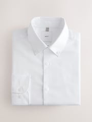 White Button-Down Collar Slim Fit Cotton Rich Textured Easy Care Smart Shirt - Image 1 of 3