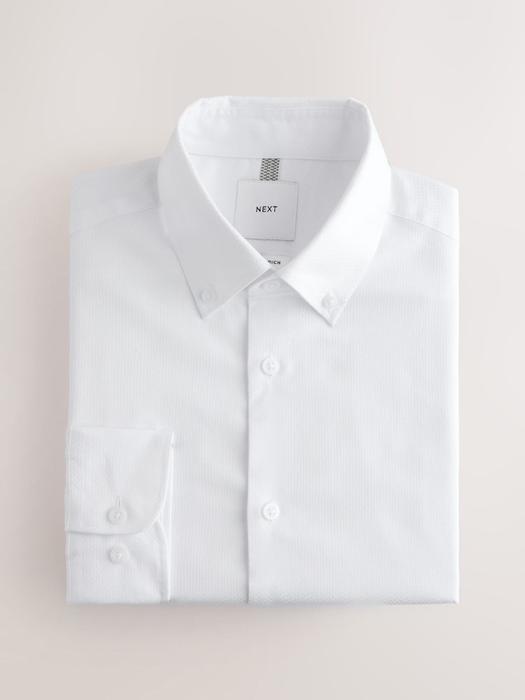 White Button-Down Collar Slim Fit Cotton Rich Textured Easy Care Smart Shirt - Image 1 of 3