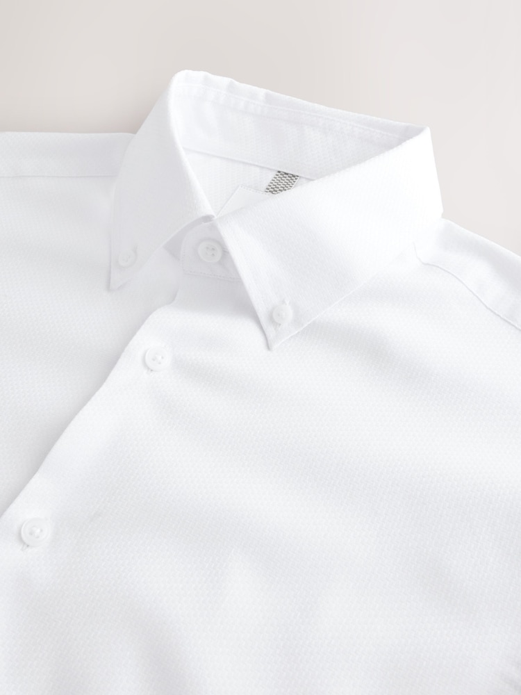 White Button-Down Collar Slim Fit Cotton Rich Textured Easy Care Smart Shirt - Image 2 of 3